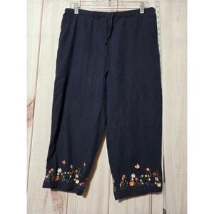 Christopher Banks Womens Navy Embroidered Floral Butterfly Cropped Pants Size M